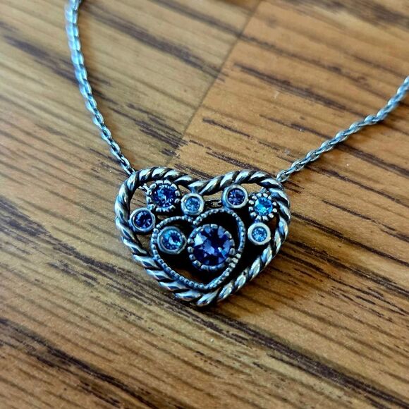 BRIGHTON "Halo Heart" Tanzanite And Swarovski Crystal Heart Necklace - Picture 2 of 10